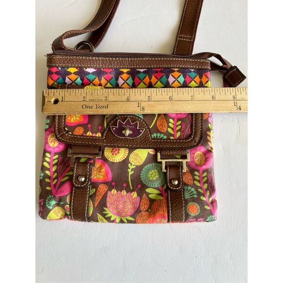 8x8” LB Lily Bloom crossbody Faux Leather Brown Pink - Picture 7 of 8